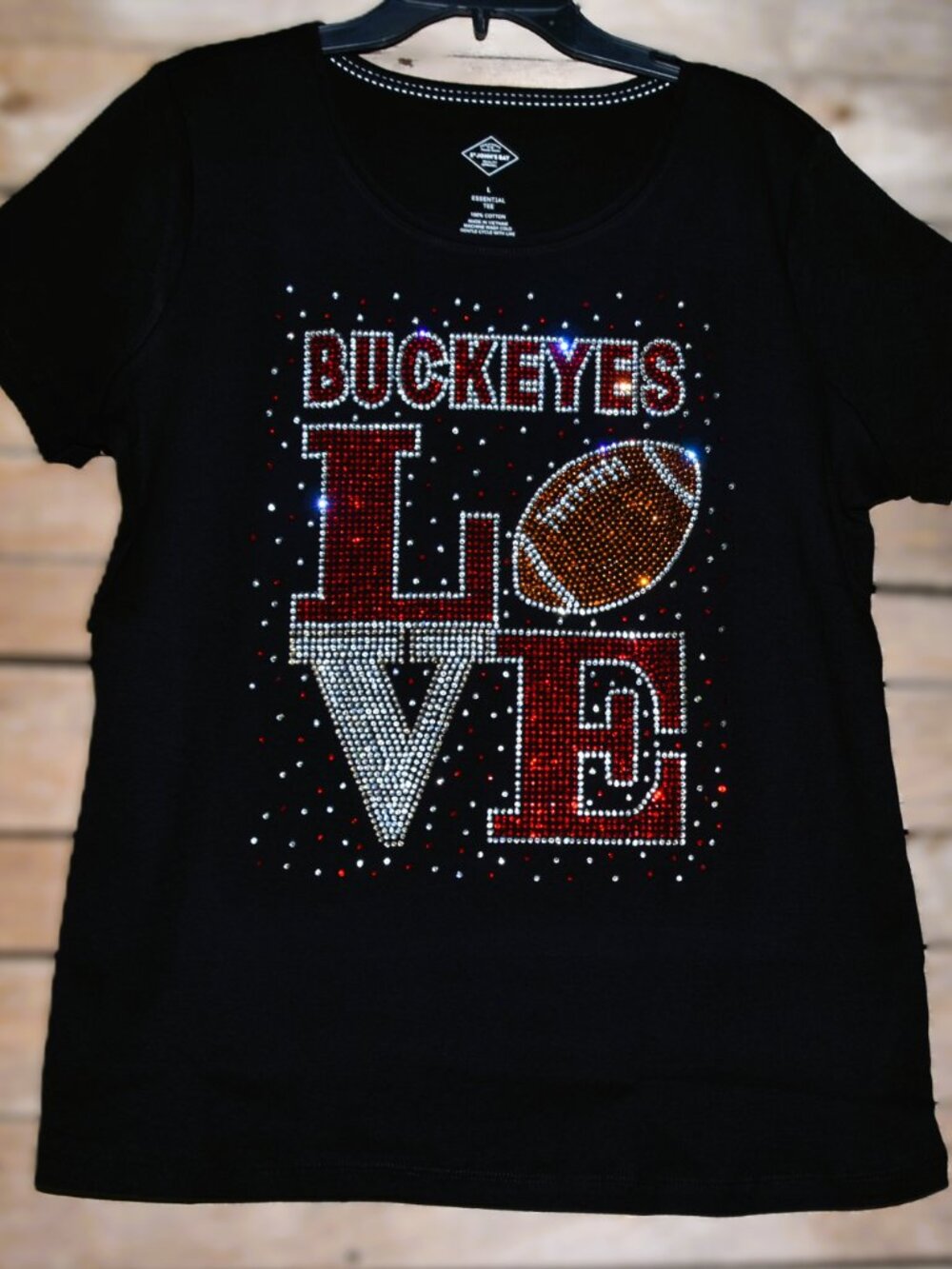 Buckeyes Football LOVE RN rhinestone bling shirt XS  S M L XL XXL 1X 2X 3X 4X 5X